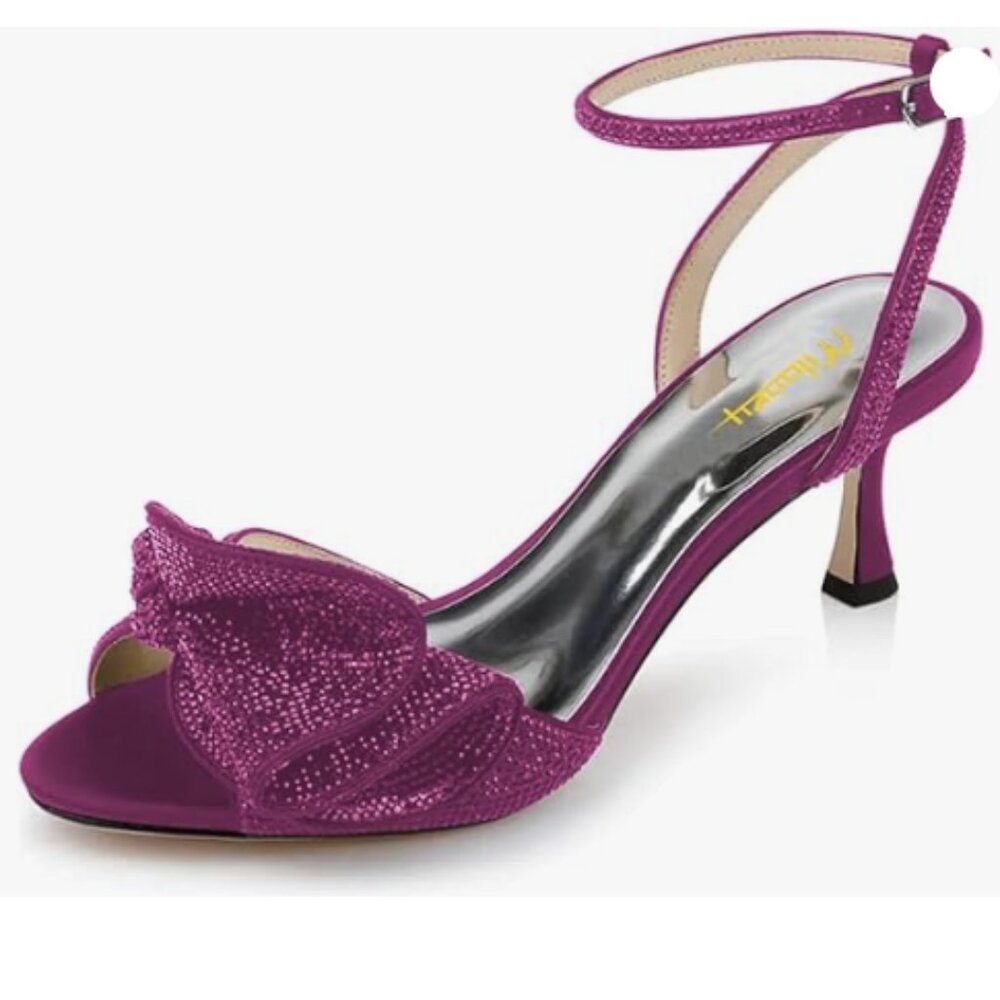 Milooey shoes Womens Glitter Rhinestone Bow Heeled Sandal Kitten Heels Fuchsia